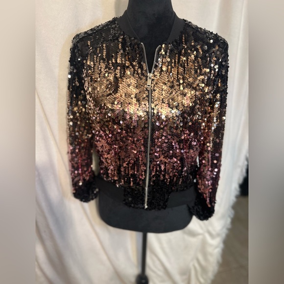 🩷🖤 Forever 21 Sequin Bomber Jacket🩷🖤SZ S-NWT - Picture 10 of 16